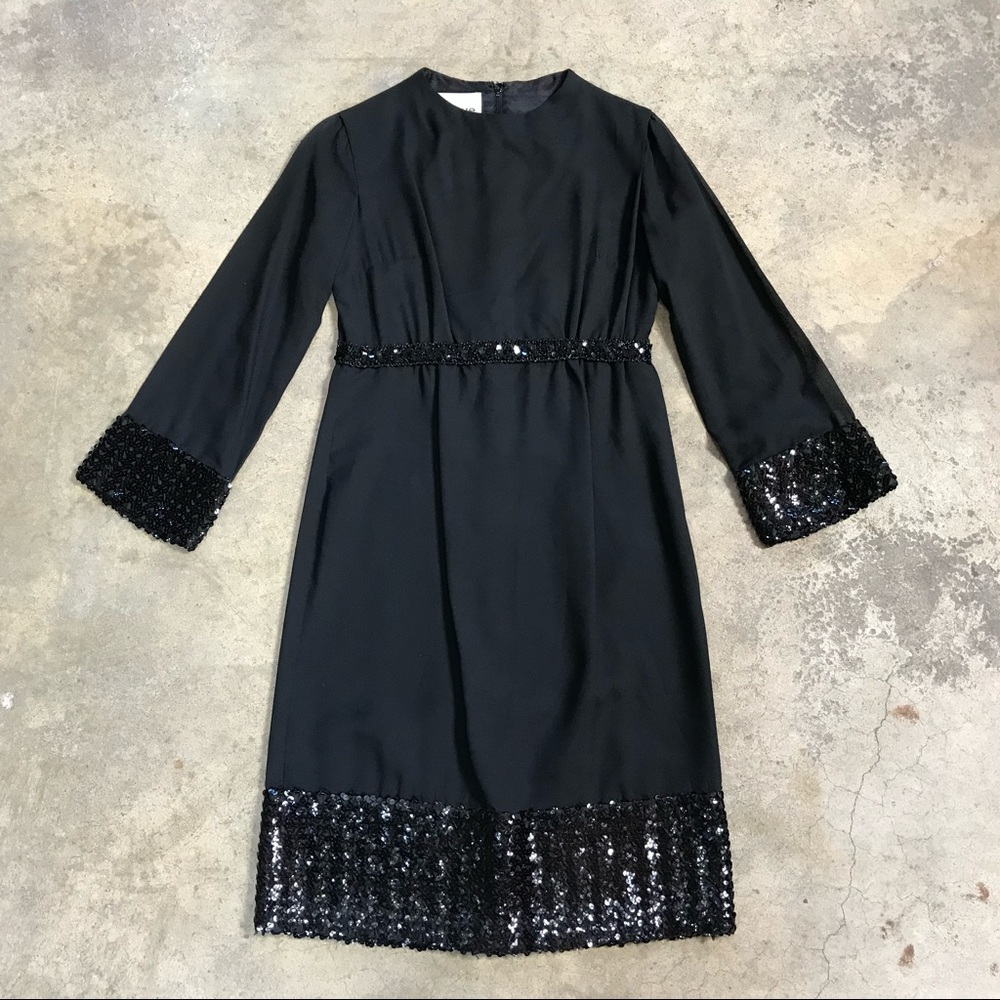Vintage 70s Johnnye Sheer Sequin LBD Sheath Dress